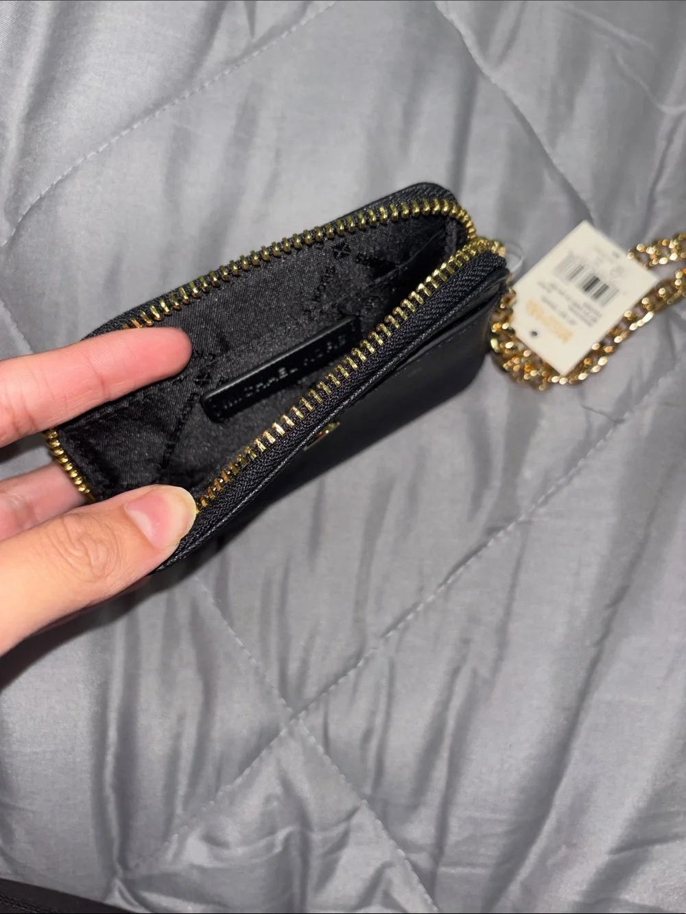 Michael Kors Black Saffiano Leather Chain Wristlet with Gold Hardware